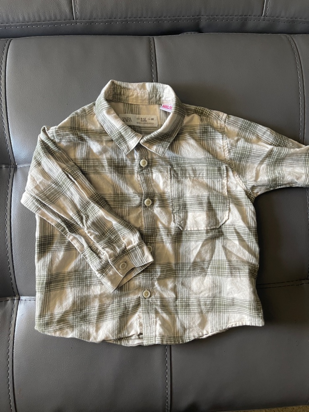Zara Kids Olive & Cream Plaid Button-Down Shirt
